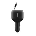 Chargeur de voiture rétractable Belkin BoostCharge 75 W à 2 ports, noir - Image 2