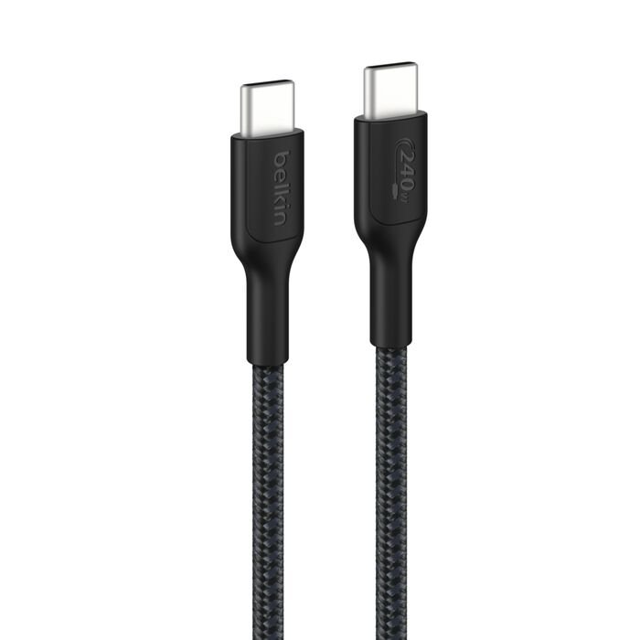 2dfa05c3c356c390_CAB025fq1MBK-boostcharge-eco-usb-c-tousb-c-braided-cable-pkg01 Belkin BoostCharge Pro Braided USB-C to USB-C Cable (240W, 1m, Black) Model: CAB025HQ1MBK - Image 1