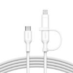Câble BELKIN 2-en-1 BoostCharge Pro avec connecteurs USB-C et Lightning - Blanc