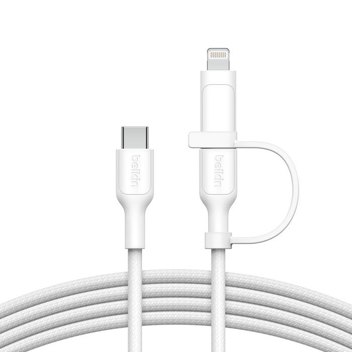 2in1 white 3 Câble BELKIN 2-en-1 BoostCharge Pro avec connecteurs USB-C et Lightning - Blanc - Image 1