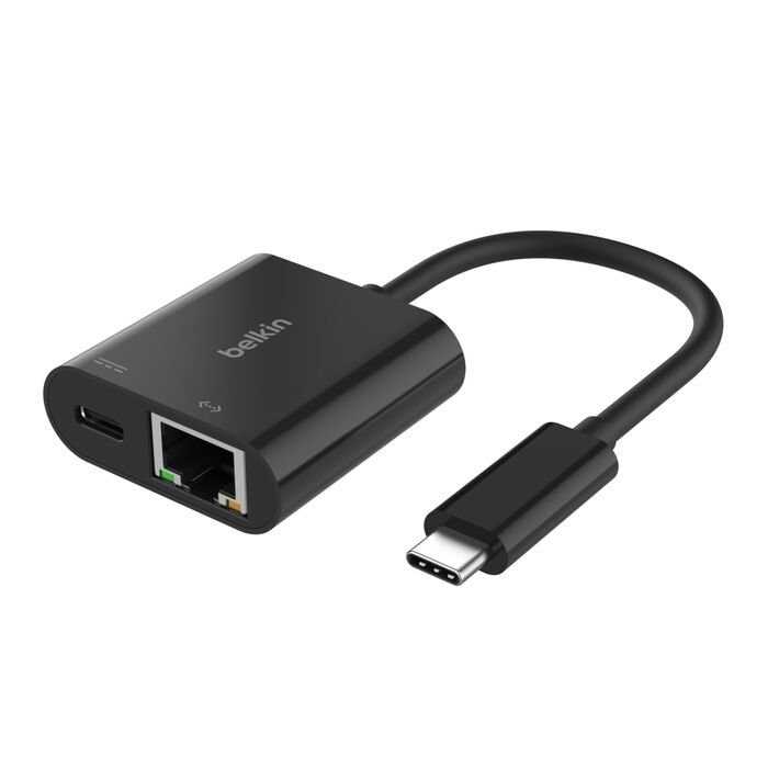 5249caebbf9b51d0_INC019btBK​_USB-CtoEthernet+ChargeAdapter100W_Hero_WEB Belkin USB-C to Ethernet + Charging Adapter 100W Model: INC019BTBK - Image 1