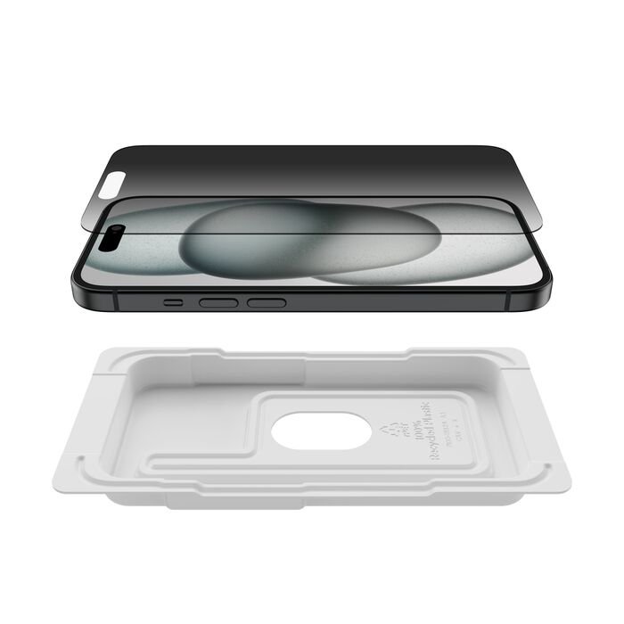 6e9f1de46c2cbb72_OVA147zz_TemperedGlassPrivacy-iPhone15_Tray_WEB Belkin ScreenForce Pro Privacy TemperedGlass Screen Protector (AM) – iPhone 15 Plus / iPhone 14 Pro Max Model: OVA148ZZ - Image 1