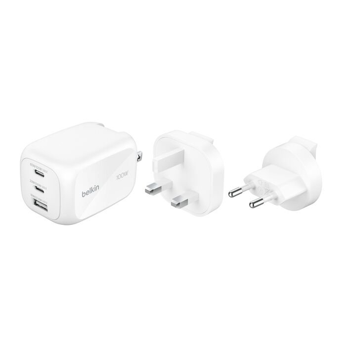 6fd8c91e3c583399_wch016fqWH-boostcharge-pro-3-port-gan-wall-charger-100w-webgg01__lz__fr_FR Belkin BOOST↑CHARGE™ Pro Chargeur Secteur GaN 3 Ports (100W) + Kit de Voyage – Blanc Model: WCH016HQWH - Image 1