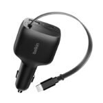 Chargeur de voiture rétractable Belkin BoostCharge 75 W à 2 ports, noir - Image 3
