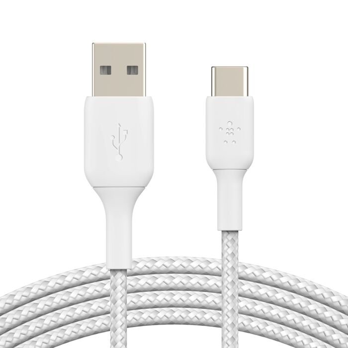 a2c white Câble tressé Belkin BoostCharge USB-A vers USB-C, 1 M, Blanc - Image 1