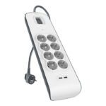 Belkin Surge Protection Power Strip – 8 Sockets + 2 USB-A (2m, White) Model: BSV804VF2M-V2 - Image 2