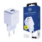 3mk Hyper GaN 20W Ultra-Compact Fast Charger (1x USB-C, 1x USB-A) White — Model: 5903108640084