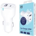 3mk PD 20W / QC 3.0 Dual Car Charger (1x USB-C, 1x USB-A) — Model: 5903108584333