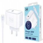 3mk PD 20W Fast Wall Charger + 60W USB-C to USB-C Cable White — Model: 5903108584296
