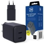 3mk Hyper GaN 45W Dual Port Fast Charger (2x USB-C) Black — Model: 5903108739603
