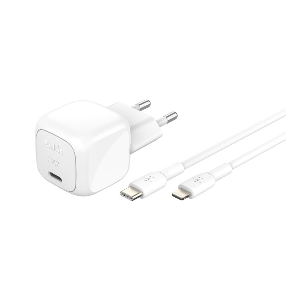 img_2010 Belkin BoostCharge Compact USB-C Wall Charger (30W) + USB-C to Lightning Cable - Model: WCA008KQ1MWH-B5 - Image 1
