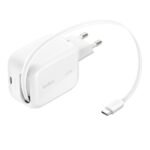 Belkin BoostCharge GaN Wall Charger with Retractable Cable (45W) - Model: WCH023KQWH