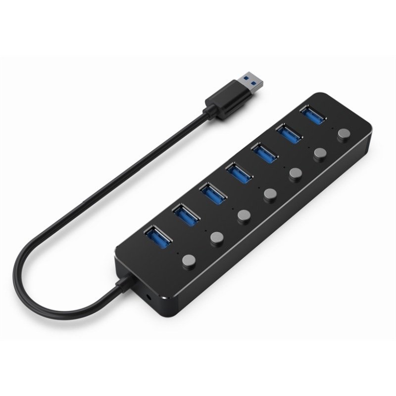 img_2122 Gembird 7-Port USB 3.2 Gen 1 Hub with Individual Switches (Black) - Image 1