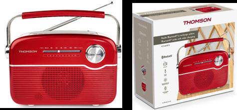 BLUETOOTH RADIO WITH SOLAR CHARGING - Bluetooth® 5.4 - FM Radio - Chrome telescopic aerial - Solar charging - Internal 1300mAh Li-ion battery rechargeable by USB-C (cable included) - Aux in 3.5mm
